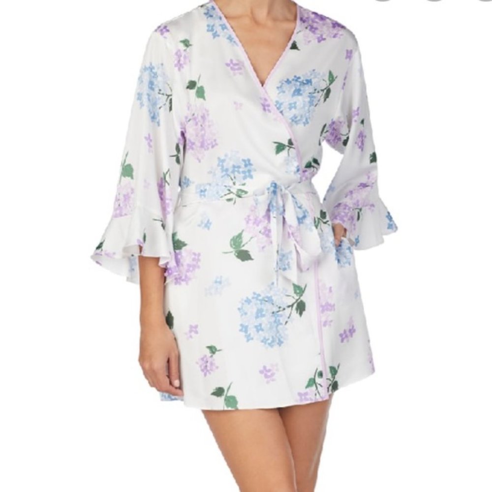 Kate Spade Hydrangea Print "Dream a Little Dream" Silky Robe XS/S